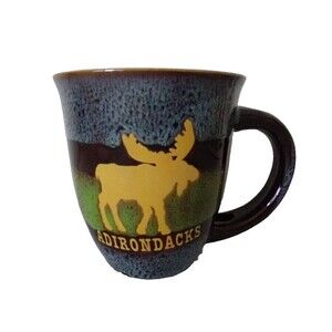 ADIRONDACKS Moose Hand Crafted Coffee Tea Mug Green & Blue Multicolor Large NWT